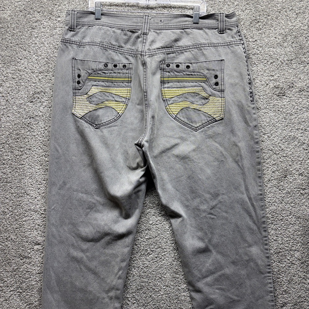 Vintage Y2K Jinzu Mens Hip Hop Punk Jeans Gray 42x30 Skater Embroidered Grommets